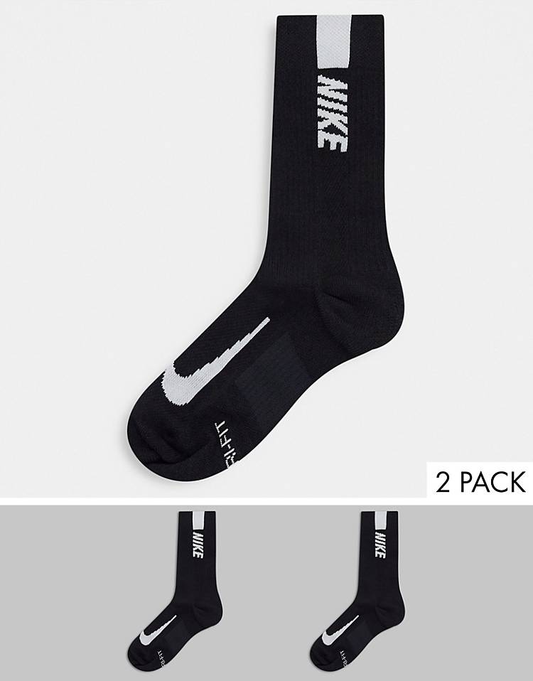 Nike Running Multiplier 2 pack crew socks in black